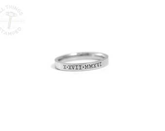 Roman Numeral Ring Personalized - Anniversary Gift - Stamped Rings - Engraved Ring - Personalized Roman Numerals - Wedding Band - Silver