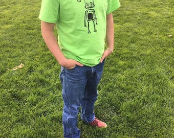 happy robot - one of a kind screen-printed shirt