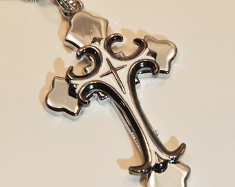 Gift For Him-Men's Stainless Steel Double Cross Rear View Mirror Charm with Prayer Card-Men's Birthday Gift-Anniversary Gift for Husband