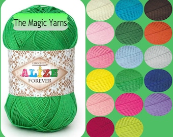 ALIZE FOREVER- Microfiber acrylic yarn, crochet yarn, lace weight, super fine, ultra fine, 3 ply, cream, green, size 10, crochet thread,SALE