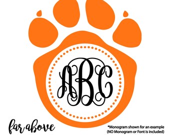 Paw Print Monogram Frame (monogram NOT included) - SVG, DXF, png, jpg digital cut file for Silhouette or Cricut Panthers Wolverines