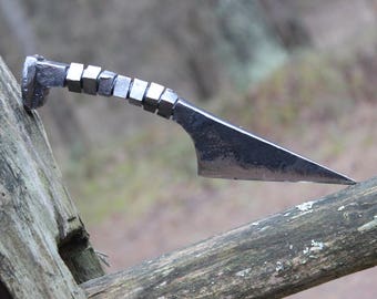 Railroad Spike Knife, railroad spike art, hand forged knife, personalized knife, hunting knife, blacksmith knife, engraved knife, item K1