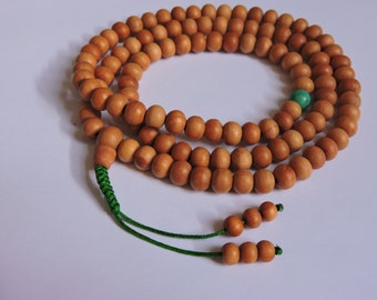 Wood Bead Tibetan Mala - 108 Beads with One Turquoise Spacer