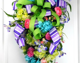 Spring Door Swag, Summer Door Swag, Front Door Decor Swag, Hydrangea Swag, Summer Wreath, Spring Wreath, Floral Swag, Floral Wreath