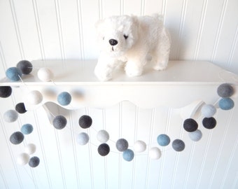 Blue Gray Garland, Nautical Nursery Decor, Baby Boy Nursery, Boy Room Decor, Baby Boy Decor, Felt Ball Garland, Boy Baby Shower, Pom Pom