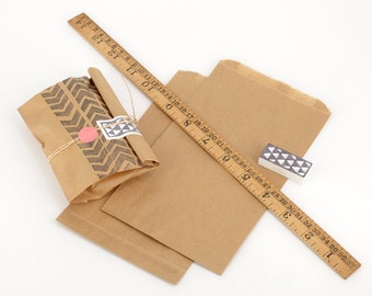 50 Brown Paper Bags - Expandable flat bags - Made of recycled Kraft paper - 115x195mm (4 1/2"x7 5/8")