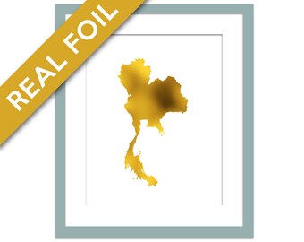 Thailand Map - Gold Foil Print - Gold Thailand Print - Gold Foil Map - Geography Travel Poster - Thailand Art Print - Asia Country Map