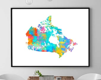Canada Map, Canada Printable Map, Canada Wall Art Decor, Watercolor Print, Canada Gift, Digital Download