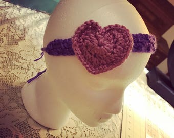 Adjustable Crocheted Heart Headband