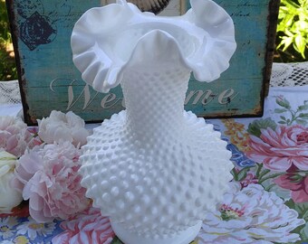 Fenton Milk Glass Hobnail Vase / Wedding Milk Glass / Large Milk Glass Vase / Hobnail Milk Glass