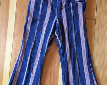 1960's Boys Denim Bellbottom Pants Stripes
