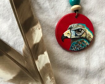 Cooper's Hawk painted necklace