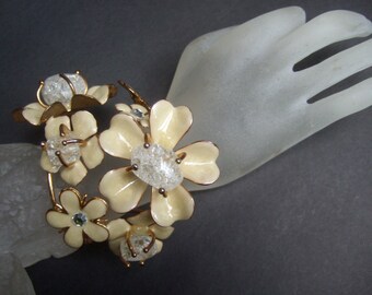 Massive Dramatic Enamel Flower Cuff Bracelet c 1980s