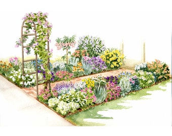 garden scene watercolor sherman