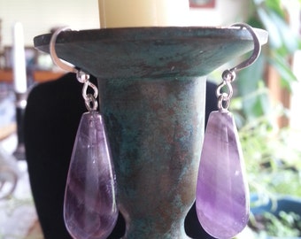 8702 - Alluring - Natural Amethyst Tear Drop Dangle Earrings on Silver Plated Hooks ~ Boho ~ Pagan ~ Witch