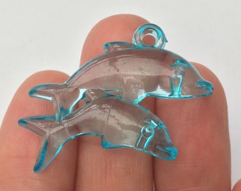 10 Blue Dolphin Charms 3.5cm x 2.8cm - SC546