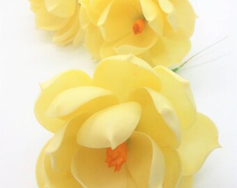 6 Ivory Magnolia Polymer Clay Handcrafted Flowers Wedding Gifts