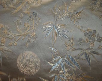 Chinese Brocade Cherry Blossoms and Bamboo Aqua / Cream