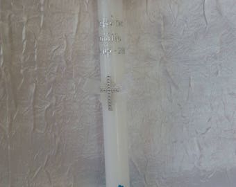 BAPTISM candle turquoise and taupe