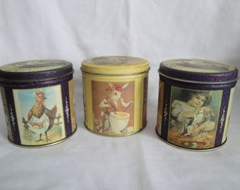 3 Small Biscuit Tins Made in US Vintage Bristol Ware Rabbits