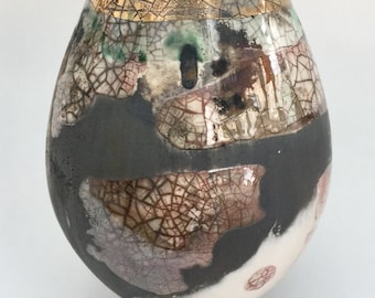 Smoke-fired ceramic pot. Fine art porcelain vessel.