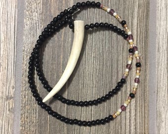 Black, Gold and Amethyst Deer Antler Tine Necklace