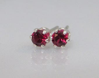 Tiny Ruby Stud Earrings, 3mm Lab Ruby, Sterling Silver, Red Ruby, Gemstone Earrings, Post Earrings, Petite Earrings, July Birthstone Gift