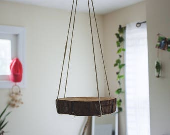 Natural Wood Hanging Shelf | Floating Shelf | Plant Hanger | Raw Wood Shelf