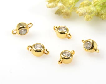 Round Cubic Connectors, 3mm Cubic Zirconia Connector Pendant, Round CZ Connector, Tarnish Resistant Gold Plating Cubic Zirconia Connectors