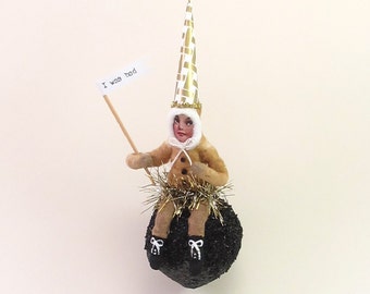 Vintage Inspired Spun Cotton Coal Child Christmas Ornament (MADE TO ORDER)