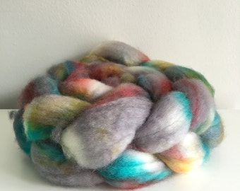 Spinning fiber OOAK 100% Superwash Blue Faced Leicester (BFL) roving top hand dyed