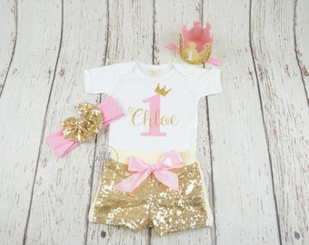 Pink And Gold Birthday Outfit Minnie Mouse First Birthday