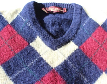 Vintage Argyle Wool Sweater V Neck The Grand Leader Stix Baer and Fuller Men's Medium