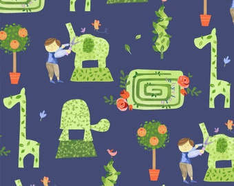 Windham Meet The Royal Court Navy Topiary Fabric - 1 yard