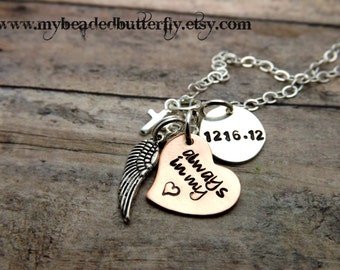 Remembrance necklace-Hand stamped jewelry-personalized jewelry-always in my heart