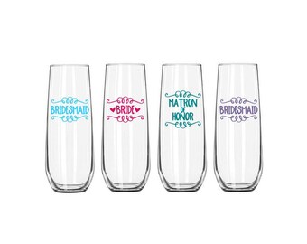Bridal Party Decals, Bridesmaid Decal, Maid of Honor Gift, Bride Decal, Wedding Table Decor, Wine Glass Decal, Bridal Party Gift, Wedding