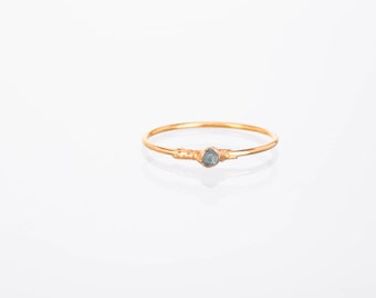 Raw Blue Diamond Ring, Gold Stacking Rings, April Birthstone Ring, Raw Diamond Ring, Raw Stone Ring, Raw Crystal Ring, Thin Dainty Ring