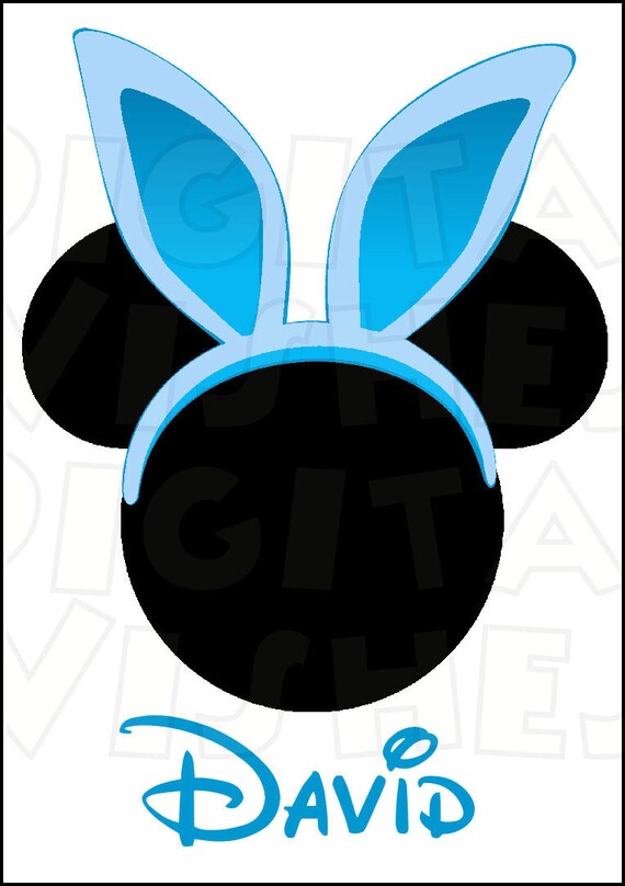 Mickey Mouse head with Easter bunny ears BLUE Digital Iron on