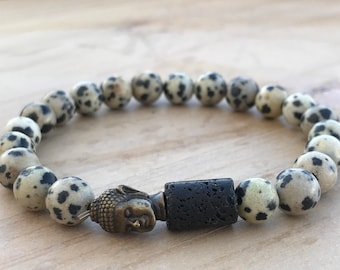 Dalmatian Jasper Bracelet, Lava stone Bracelet, Buddha Bracelet, Yoga Bracelet, Men's Bracelet, Mala Bracelet, Spiritual Bracelet, Bohemian
