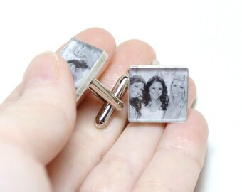 Custom Photo Cufflinks - Personalized with Your Photograph - Customized for Dad-Groomsmen-Husband-Wedding - Memorial Mens Jewelry