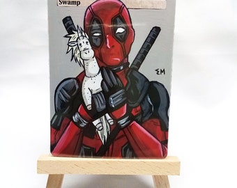 Handpainted Magic the Gathering MTG Card Full Art Deadpool swamp
