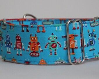 Greyhound Blue Robots 2" Martingale Collar