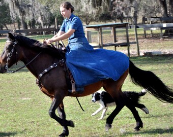 Custom Ladies Modest Denim Long Full Paneled A-Line Riding Skirt