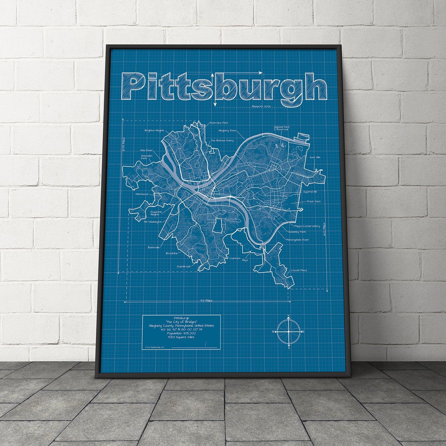 Pittsburgh Map / Original Artwork / Pittsburgh Blueprint