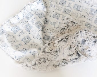 BOHO Baby Blanket -LOVEY Stroller Blanket / Bohemian Blanket /Minky Blanket /Baby Boy Nursery Blanket Fur /READY to Ship Gift Boy