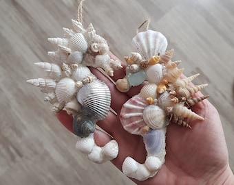 Coastal Christmas Ornament Seahorse Hanging Beach Decor Holiday seashell ornaments Coastal Wedding shell decor Nautical Beach lover gift