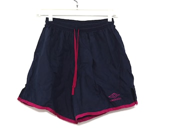 Vintage 80s UMBRO soccer shorts nylon navy blue magenta