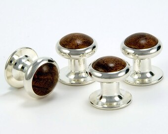 Wood Tuxedo Shirt Studs - Mesquite Burl Silver Stud Set - Silver & Wood Shirt Studs - Gift for Fathers Day, Wedding, Anniversary
