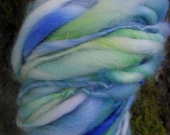 Handspun art yarn, handpainted Merino wool super bulky yarn, thick and thin, Poseidon