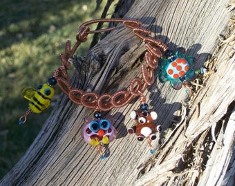 Handmade Lampwork Charm Bracelet with Upcycled Copper Wire